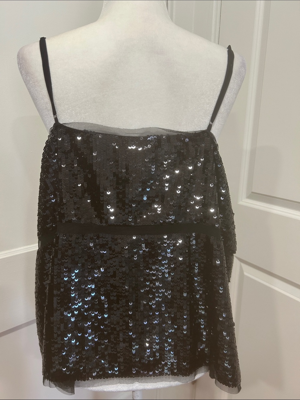 J.Crew womens size 2X The Sequined Tulle Camisole Black Tank Top NEW glam y2k - Picture 3 of 11